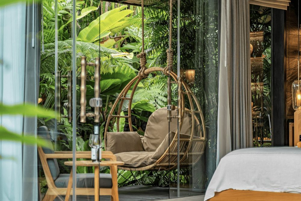 Hanging chair on the villa patio